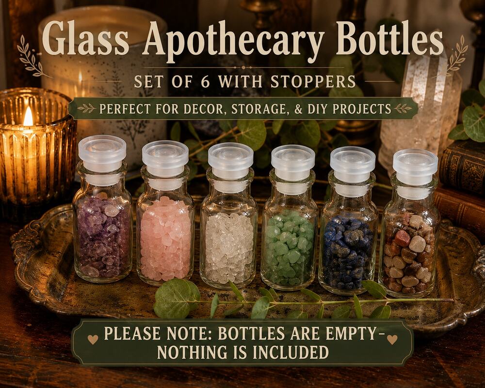 Set of 6 Glass Apothecary Bottles w/ Stoppers Mini Storage Jars